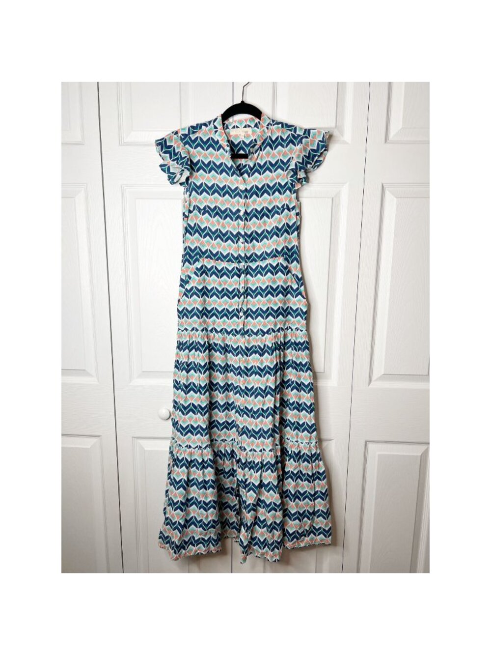 Paloma Blue Isabel Blue Printed Flutter Sleeve Maxi Dress Women's Size XSmall XS